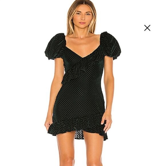 New Revolve X House of Harlow 1960 MEDINAH Mini Dress in Hunter Green Velvet - Picture 11 of 14